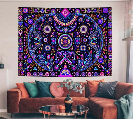 Psychedelic glow in the dark tapestry