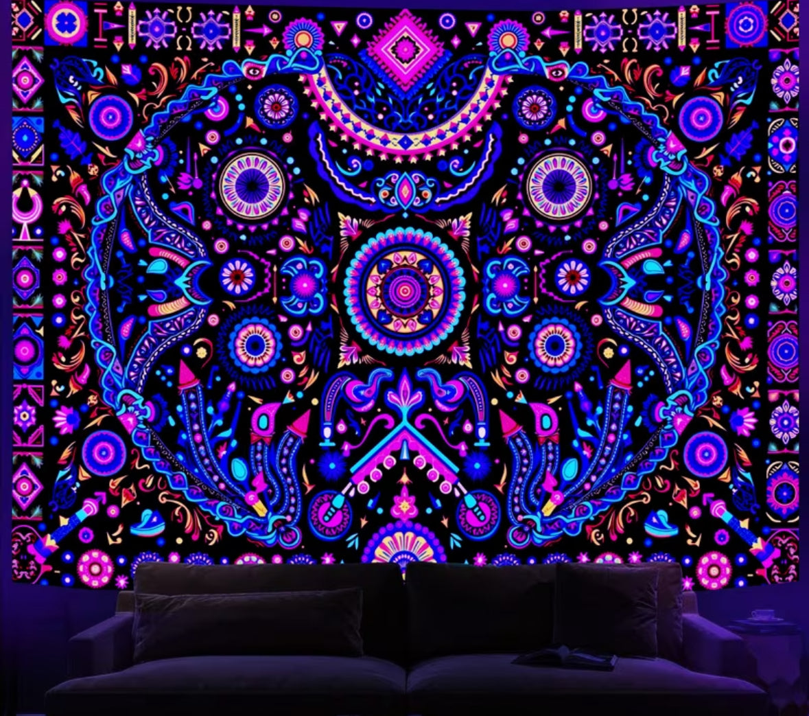 Psychedelic glow in the dark tapestry