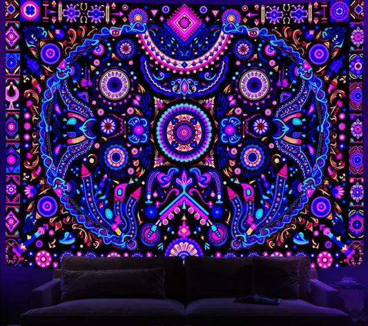 Psychedelic glow in the dark tapestry